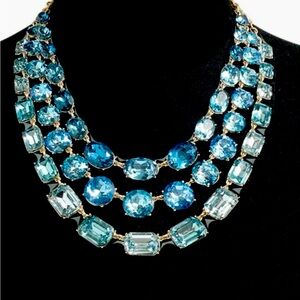 Impressive J Crew Designer Triple Layer Crystal Necklace in Shades of Blue.